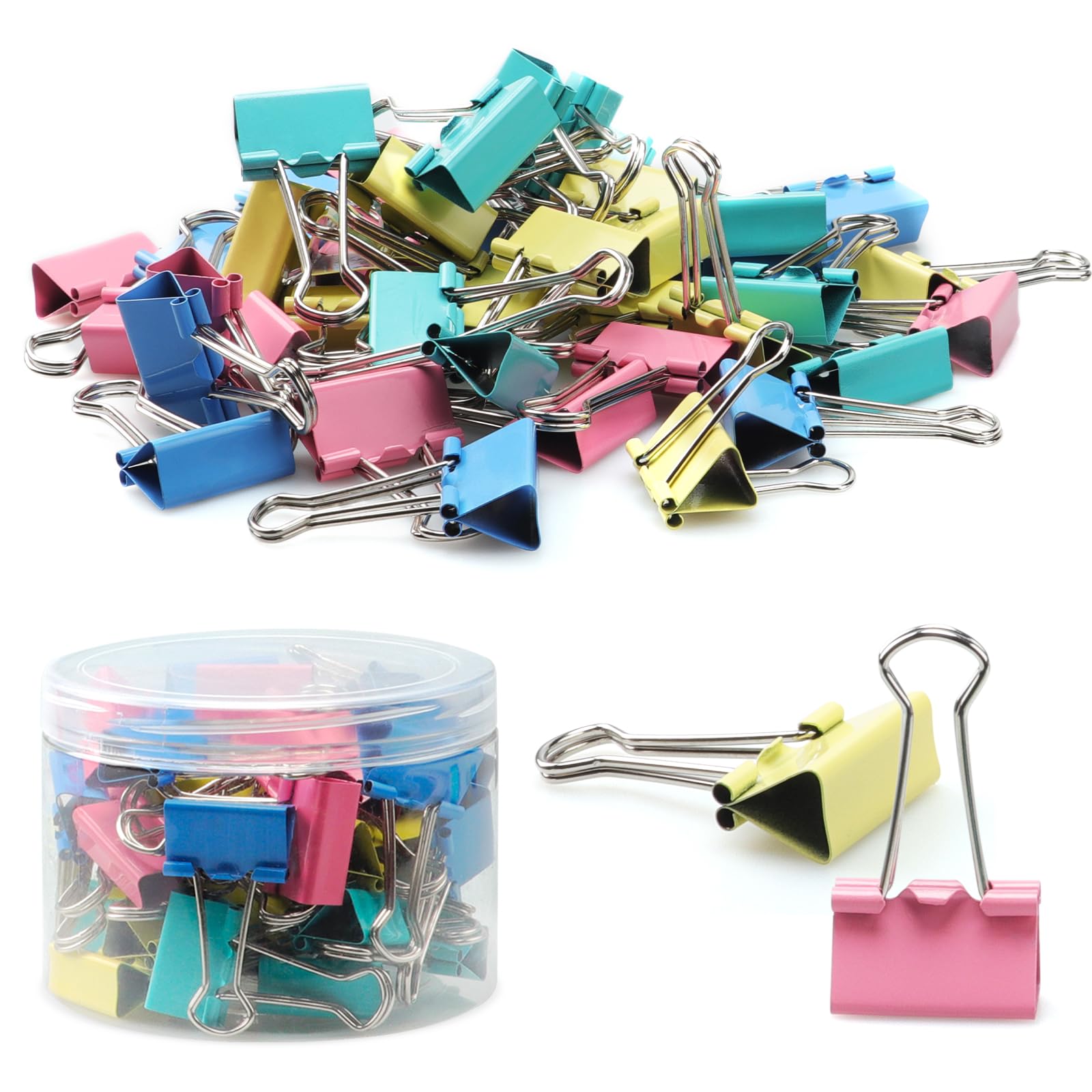 Pinzas Oficina 25 mm, Pinzas Papeleria Clips Medio de 48 piezas, Pinzas Metalicas, Binder Clip de Papel para Casa, Oficina, Escuela （Color Múltiple）
