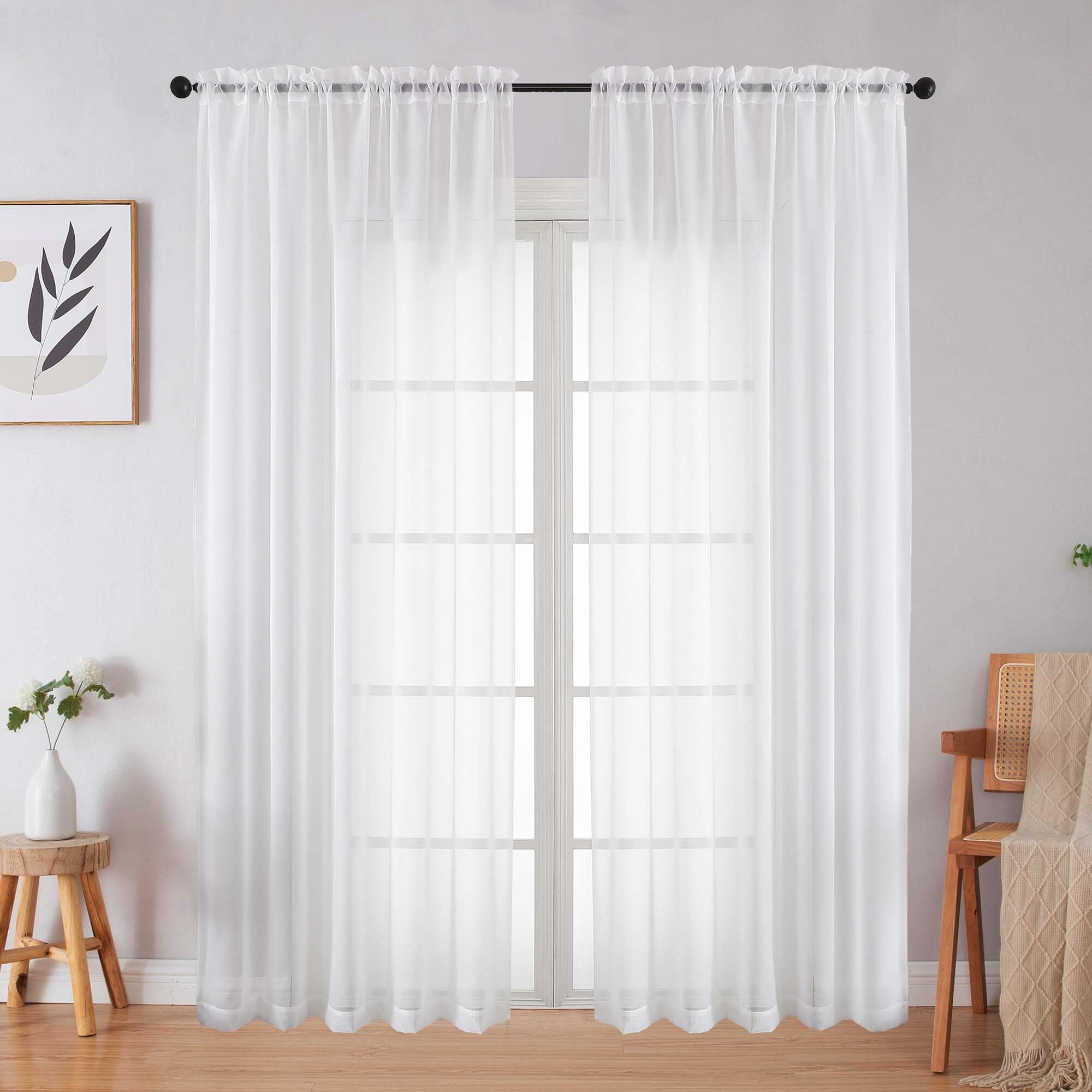 Photo 1 of WelvetBLK White Sheer Curtains 84 Inches Long 2 Panels Set for Bedroom Living Room, Soft Airy Light Filtering Modern Solid Rod Pocket Drapes Window Treatments, White, Each 59" W x 84" L
