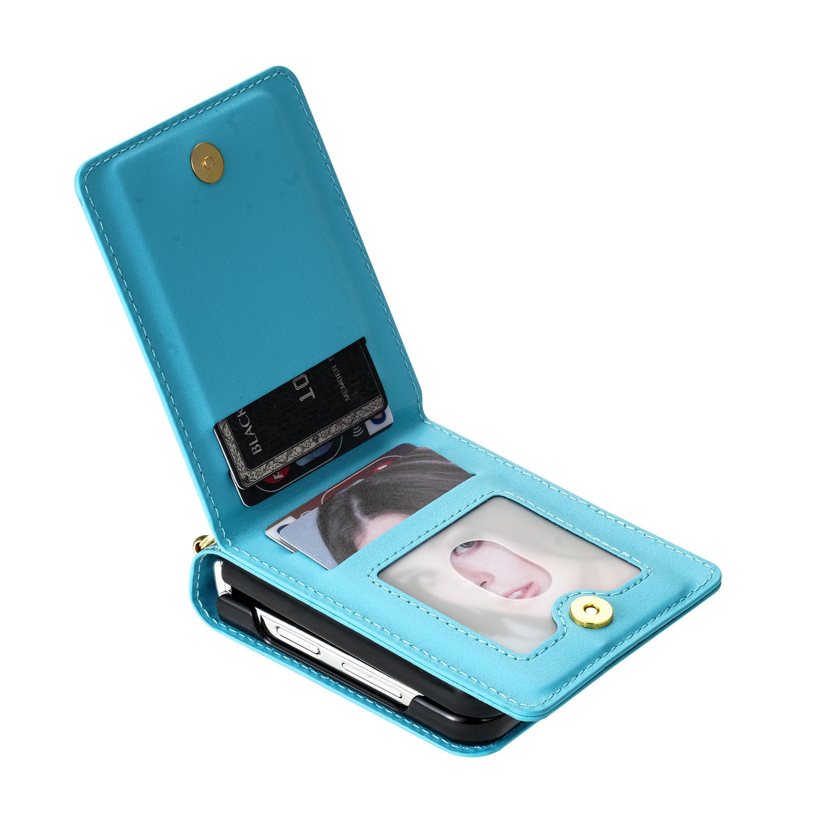 Etui na telefon komórkowy do Samsung Galaxy Z Flip 6, Portfel skórzany Brokat z miejscem na kartę, Pasek na ramię, Etui ochronne z klapką, Odporne na zarysowania,