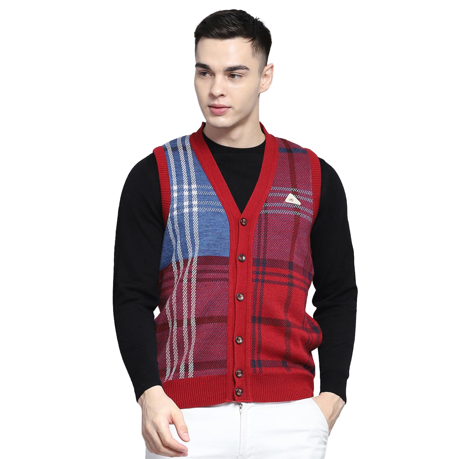 monte carlo Mens Self Design Red V Neck Sleeveless Cardigan_1243211SC-2-picture-40