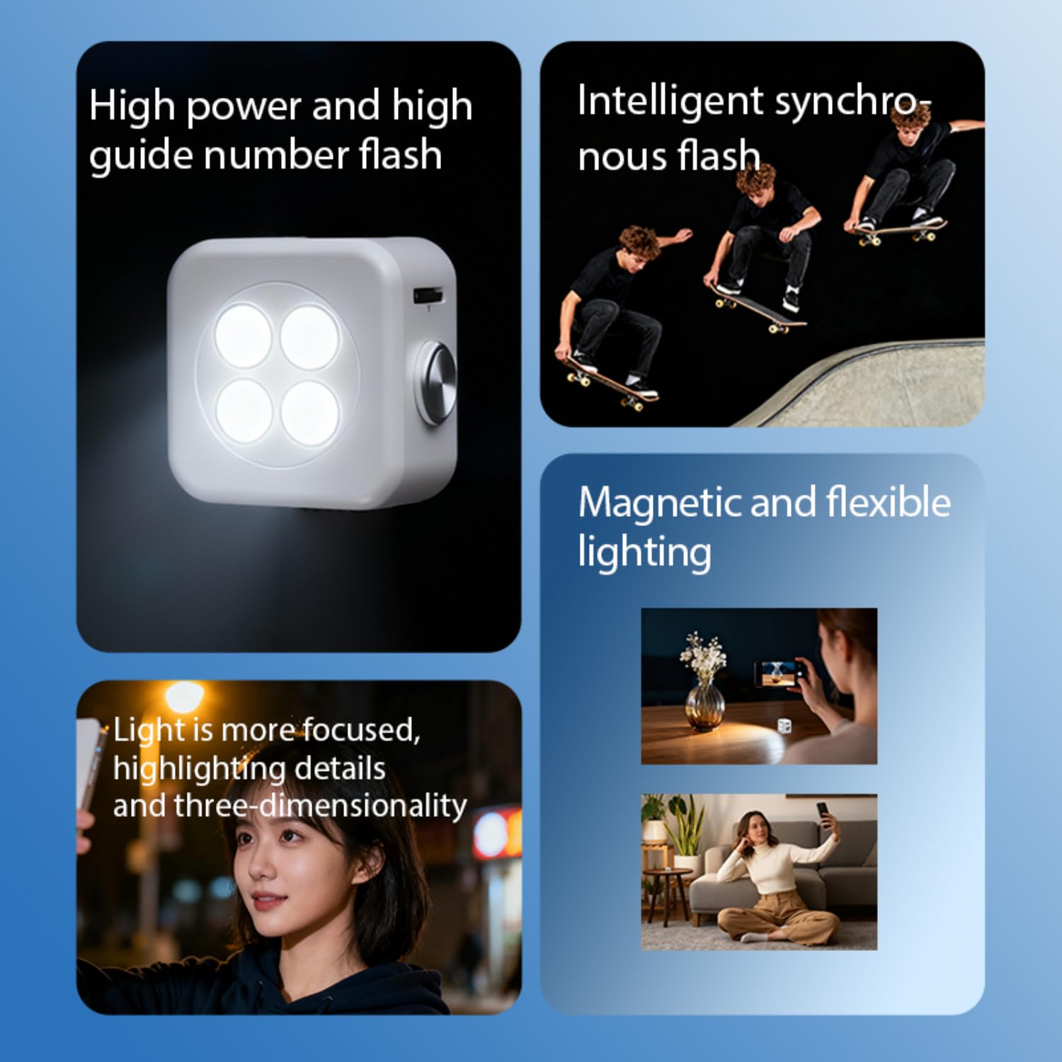 Funmount - Flash externo para smartphone (18 W, con luz continua de 3 W, magnética, para fotos, vídeo y transmisión en directo, color negro)