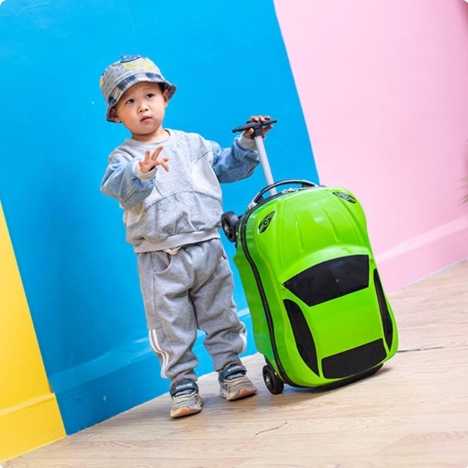 predolo Valise Enfant Forme Voiture Roues, Enfant pour Enfants, Pivotantes Valise Porteur Poignée Télescopique Bagage Cabine Voiture, Garçons, Vacances, Bleu