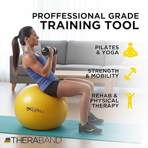 Miniatura 5 de THERABAND Pro Series Pelota de Ejercicio, Entrenador de Estabilidad Amarillo de 18 pulgadas para Usuarios de 4'7"5', Pelota Anti-Explosión de Yoga y