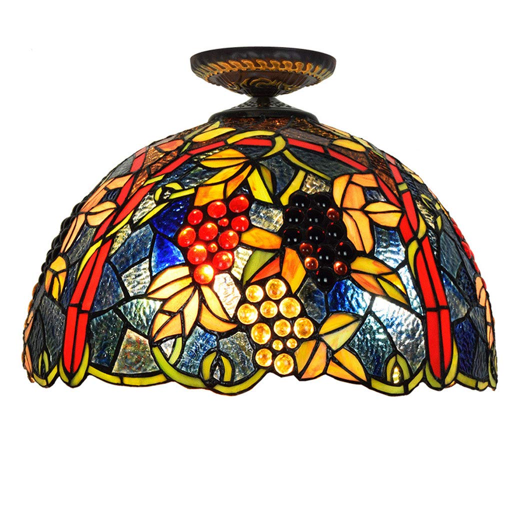 NHPJFDC Ceiling light Tiffany Style Ceiling Lamp, 16 Inch Grape Stained Glass Lampshade Rose Ceiling Lamp for The Hallway Balcony,A