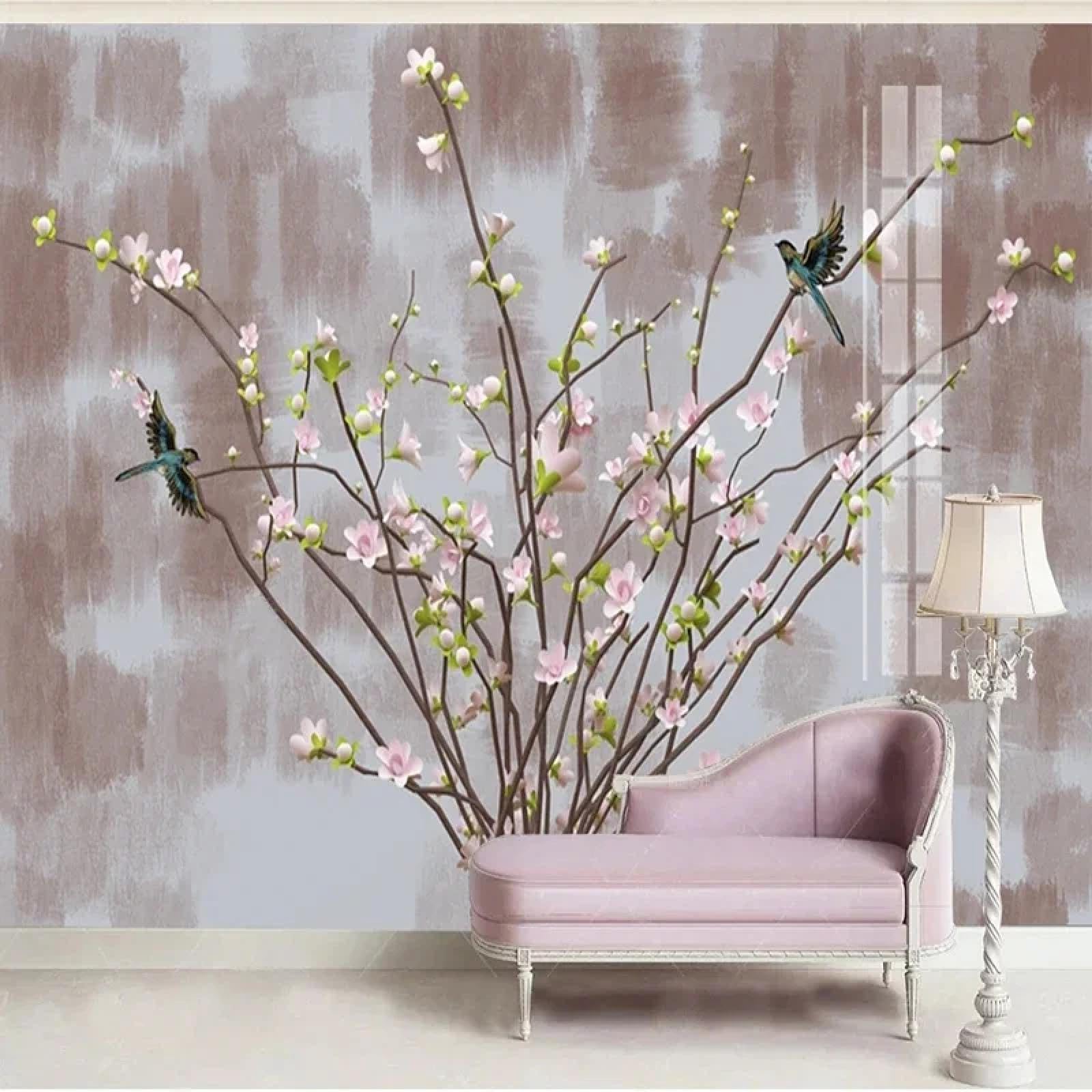 Art mural fleurs roses peintes à la main pour chambre de filles