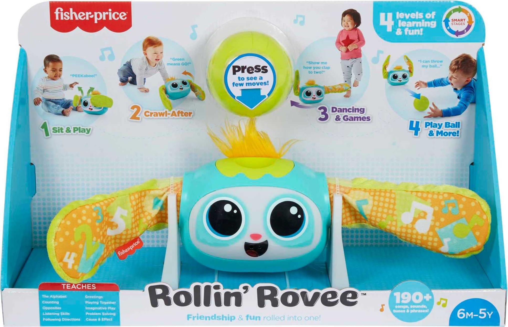 Fisher-Price Rollin' Rovee, Giocattolo interattivo con Musica, luci e contenuti didattici per Bambini dai 6 Mesi ai 5 Anni
