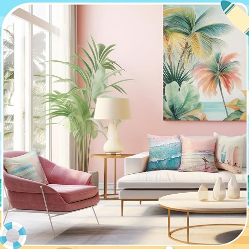 Miniatura 4 de Mixweer 4 fundas de almohada de océano tropical costero, preppy pastel, playa, tabla de surf, funda de almohada retro estética costera paisaje