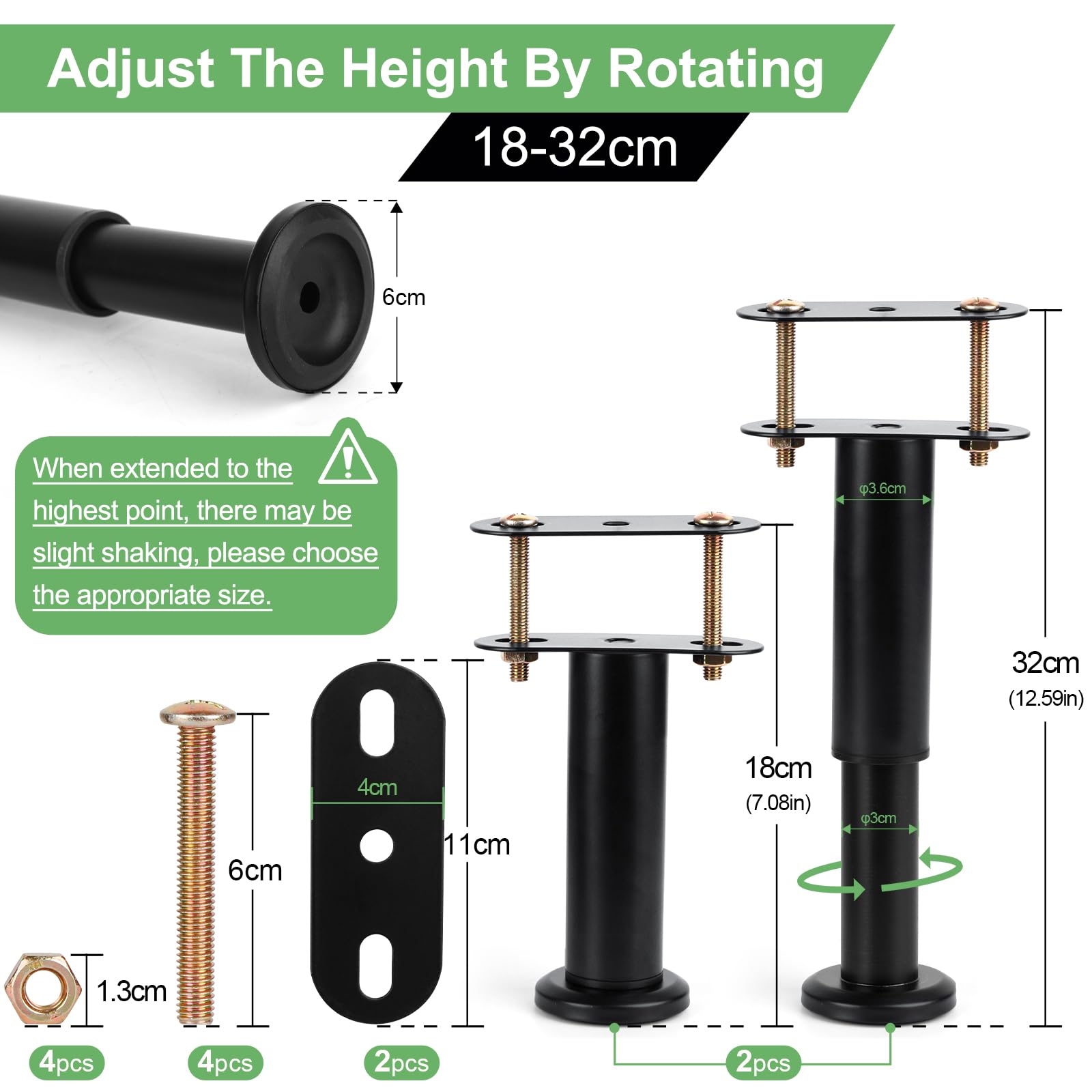 HUALIANG Bed Support Legs, 2 Pcs Adjustable Bed Legs, Retractable Furniture Support Feet - Image 2