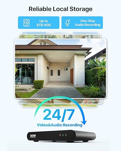 Miniatura 5 de ZOSI Sistema de cámara de seguridad PoE de 8CH 5MP con audio, 8 canales 5MP NVR con disco duro de 2 TB, 8 cámaras de vigilancia interiores y