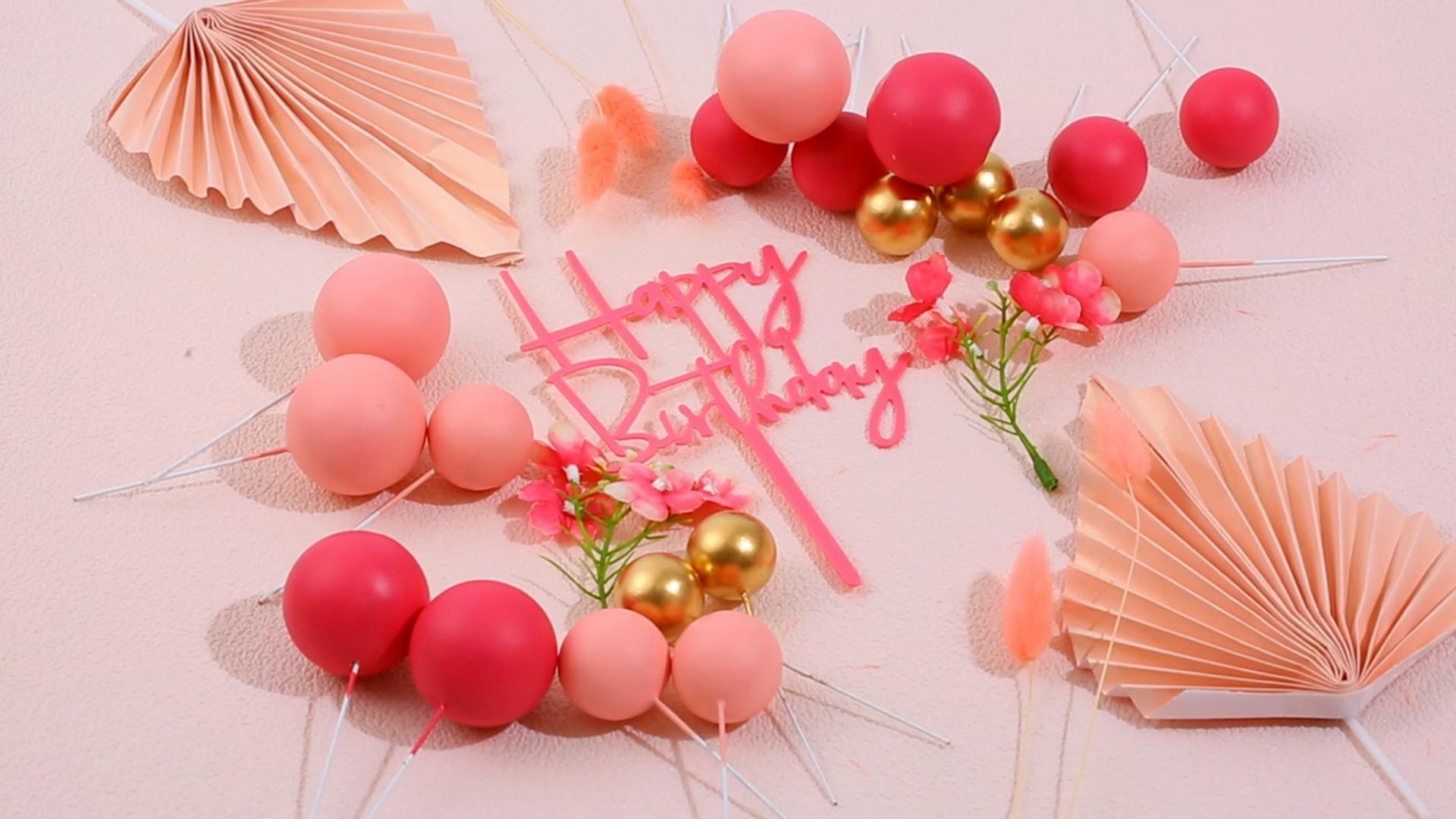 29-teiliges Boho Kuchen-Deko Set – Pinke & Goldene Kugeln, Palmenblätter, Blumen Für Geburtstag, Hochzeit, Baby-Shower