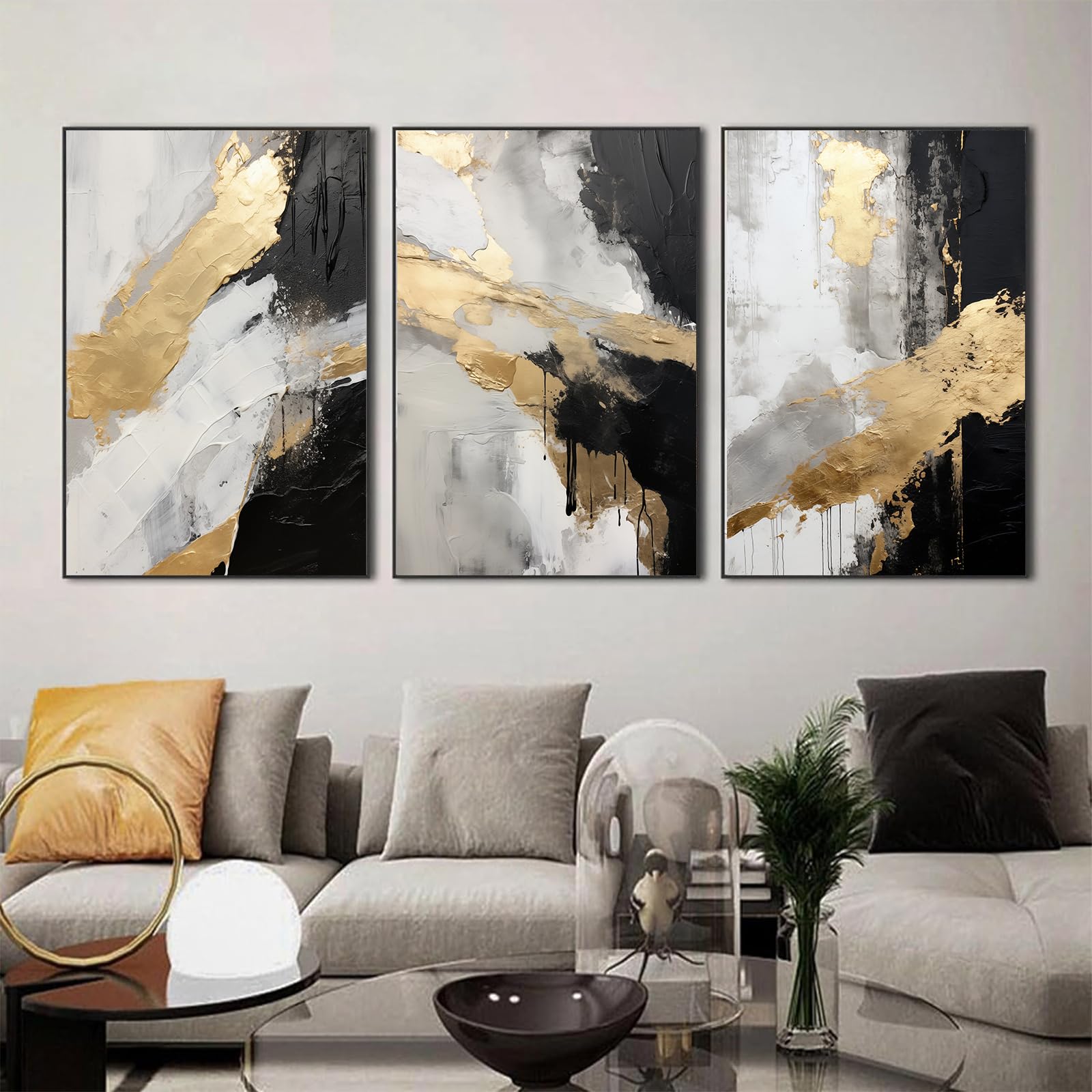 Amazon.com: Black and Gold Abstract Canvas Wall Art Modern Abstract ...