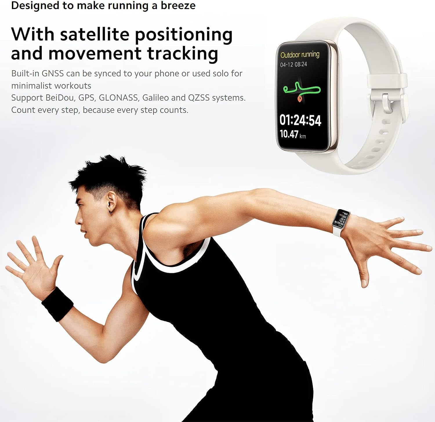 Xiaomi Mi Band 7 Pro showing outdoor running tracking with GPS