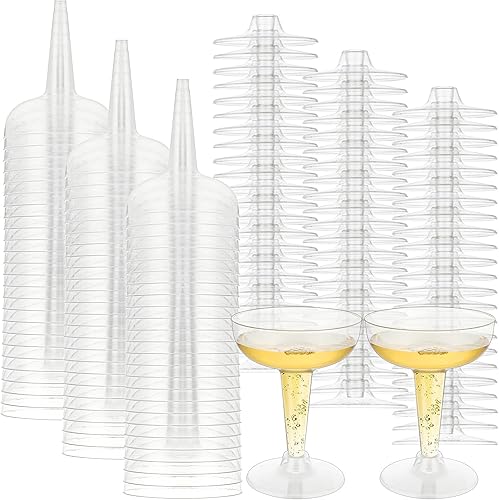 Paquete de 100 vasos de plástico para champán, copas de champán desechables de plástico para fiestas, 4 onzas, copas de vino de Martini Margarita