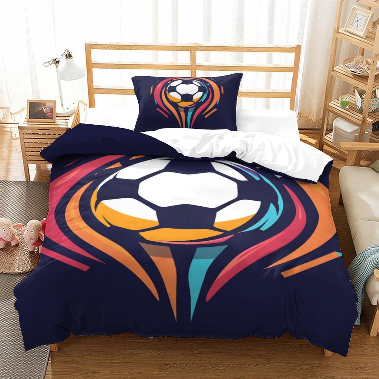 Football parure de lit 3 pièces avec housse de couette 135x200cm en microfibre douce pour lit enfant
