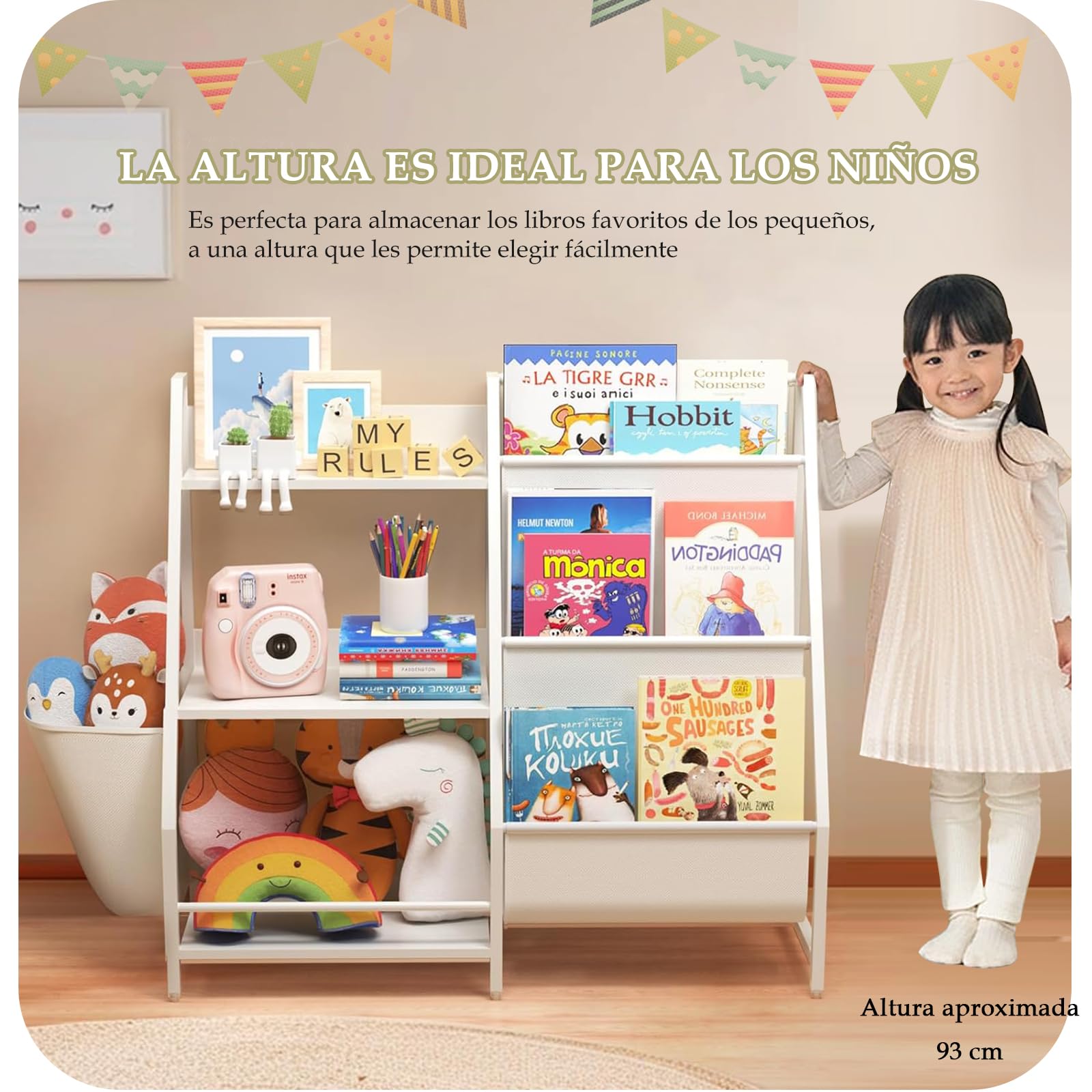 Libreria Infantil,Estanteria Libros Infantil con 3 Niveles de Almacenamiento, Gran Capacidad,Revistero,Beige,85.5x30x75 cm