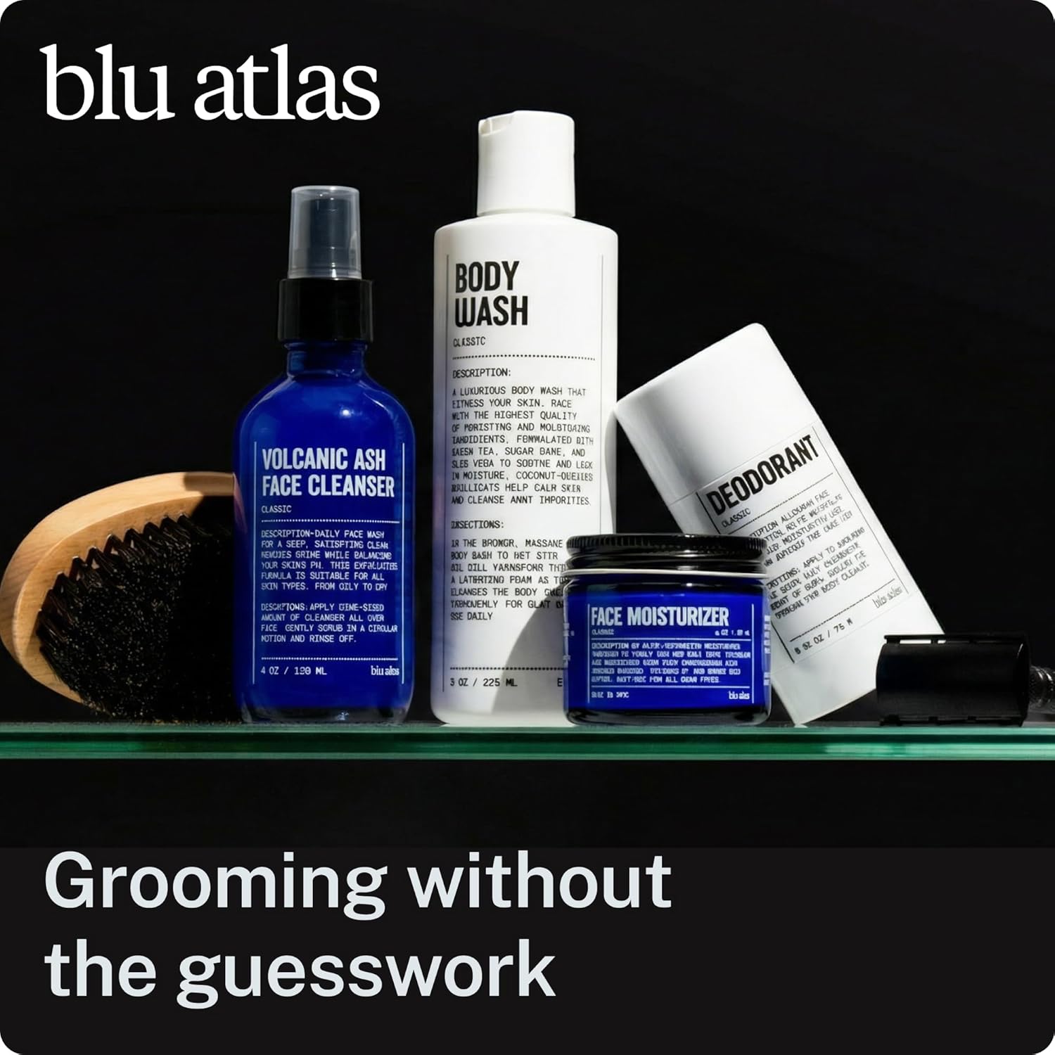Blu Atlas Volcanic Ash Face Cleanser for Men with Vitamin C, Gentle Daily Exfoliating Facial Cleanser for Dry, Normal & Sensitive Skin – Classic Scent, 4 oz
