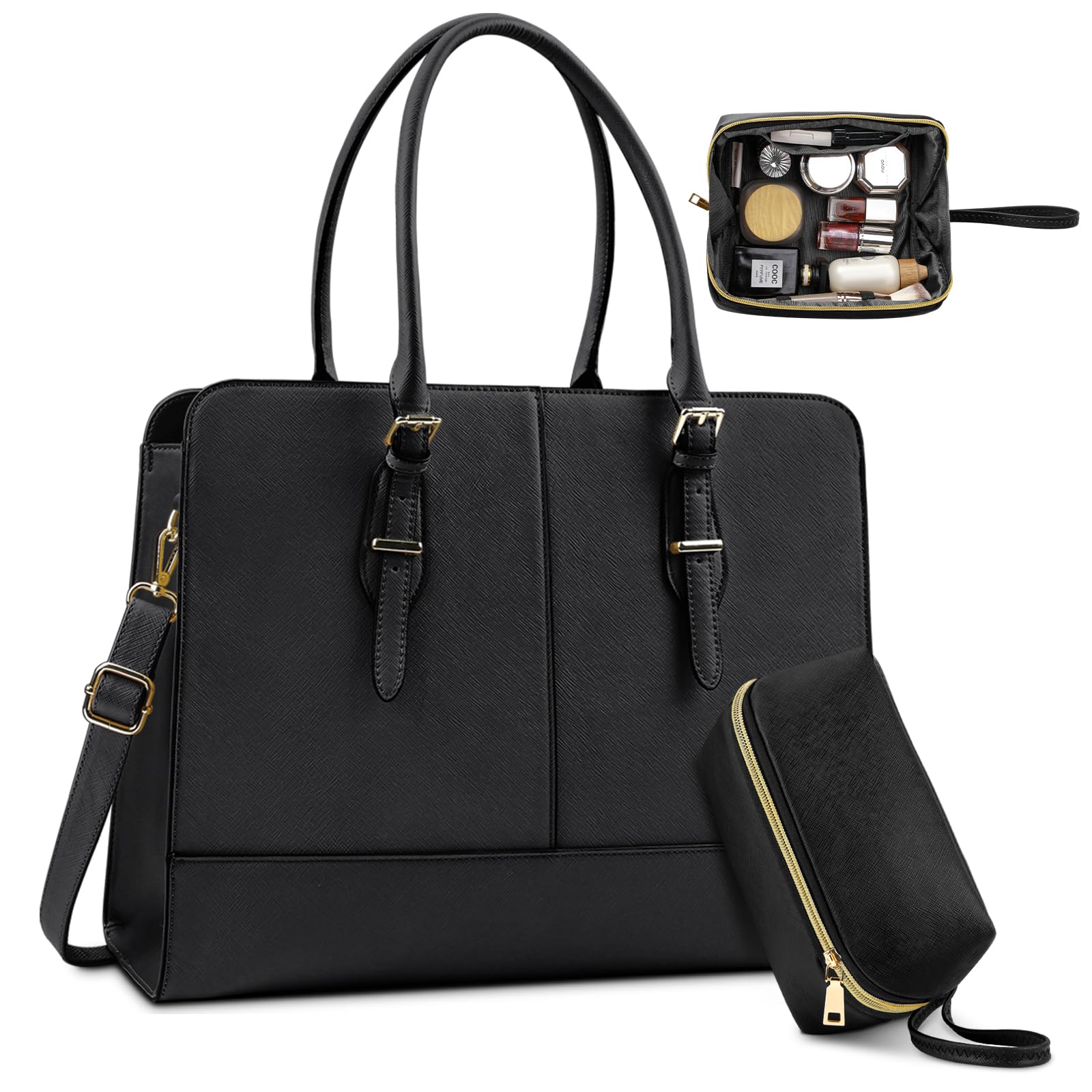 Laptop Bag for Women Leather Work Tote 15.6 Inch Laptop for Computer Bag Waterproof Business Office Professional Large Capacity Handbag Shoulder Bag