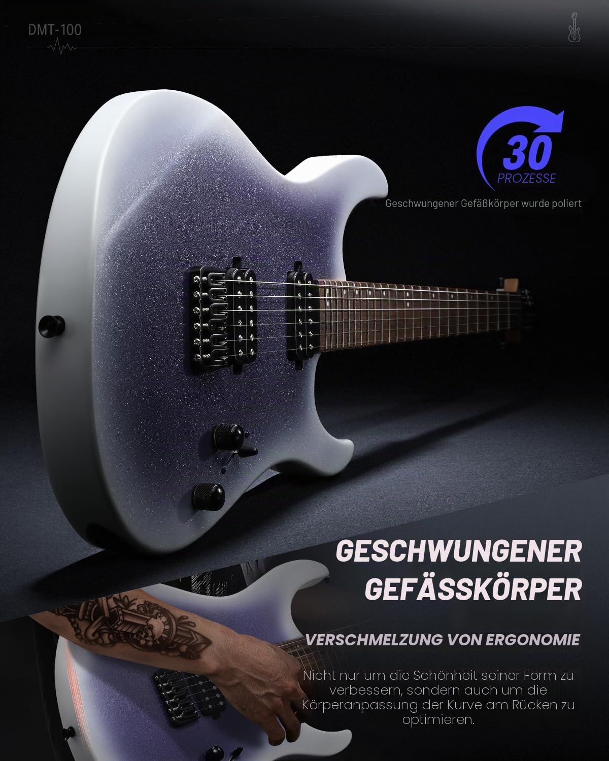 Donner Solid-Body E-Gitarre, 39 Zoll Metal E-Gitarre Einsteiger-Set mit Tasche, Saiten, Gurt, Kabel, Saitendämpfer für Rockmusik-Liebhaber, DMT-100 (Verlauf-Violett)