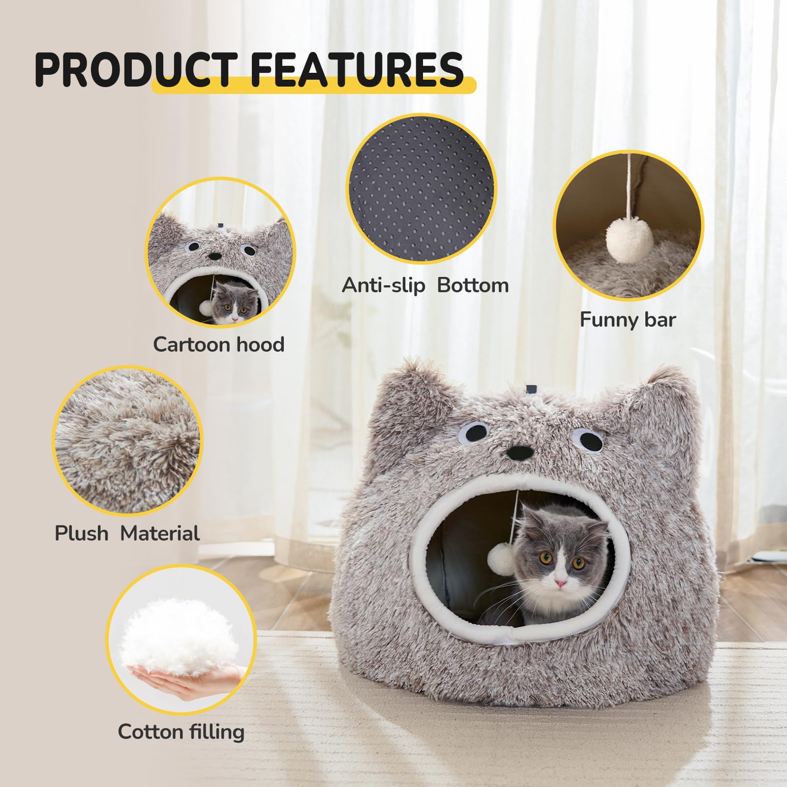 CATISM Cat Cave Bed - Washable Sleeping Place for Cats Plush Pet Cat Pillow House Cushion Fluffy Kitten Puppy Cuddly Bed Pet Bed - Image 3