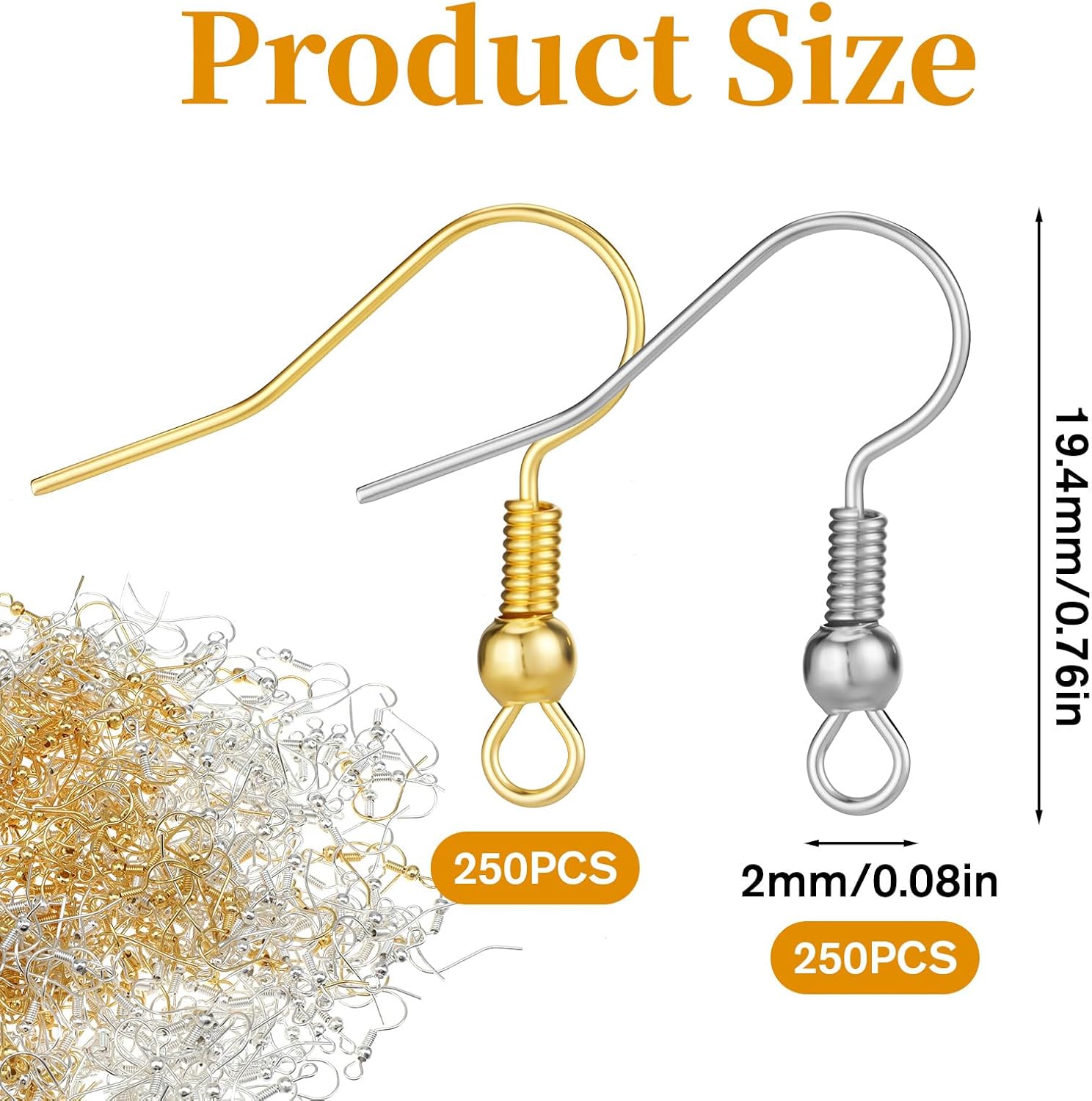 500 Pcs Stainless Steel Earring Hooks, Ear Hooks for Jewelry Making, Earring Making Supplies Kit, Ear Wires French Wire Hook, Colors with Silver and Gold - Image 2