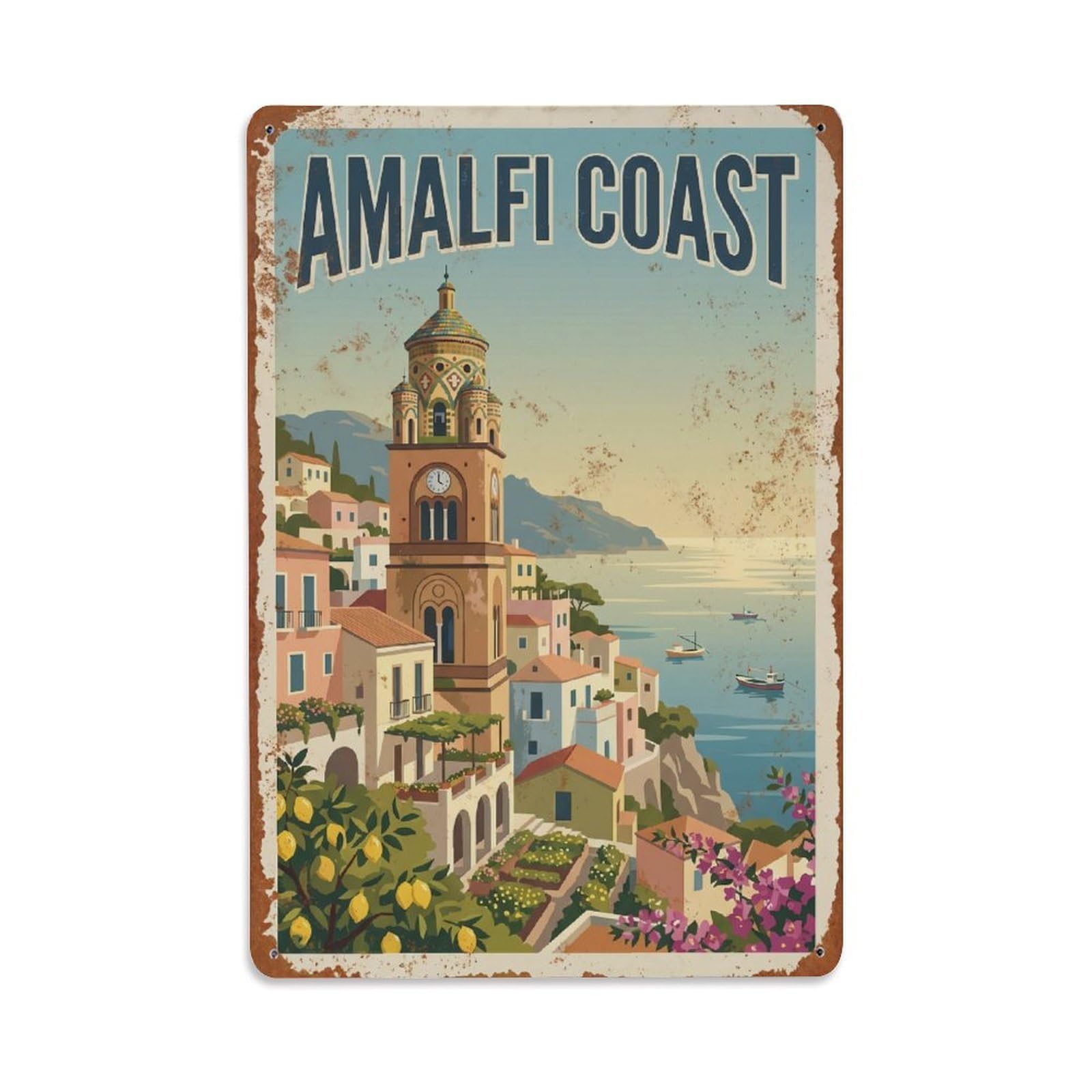 Vintage Travel Campanile Italy Village Metal Tin Sign