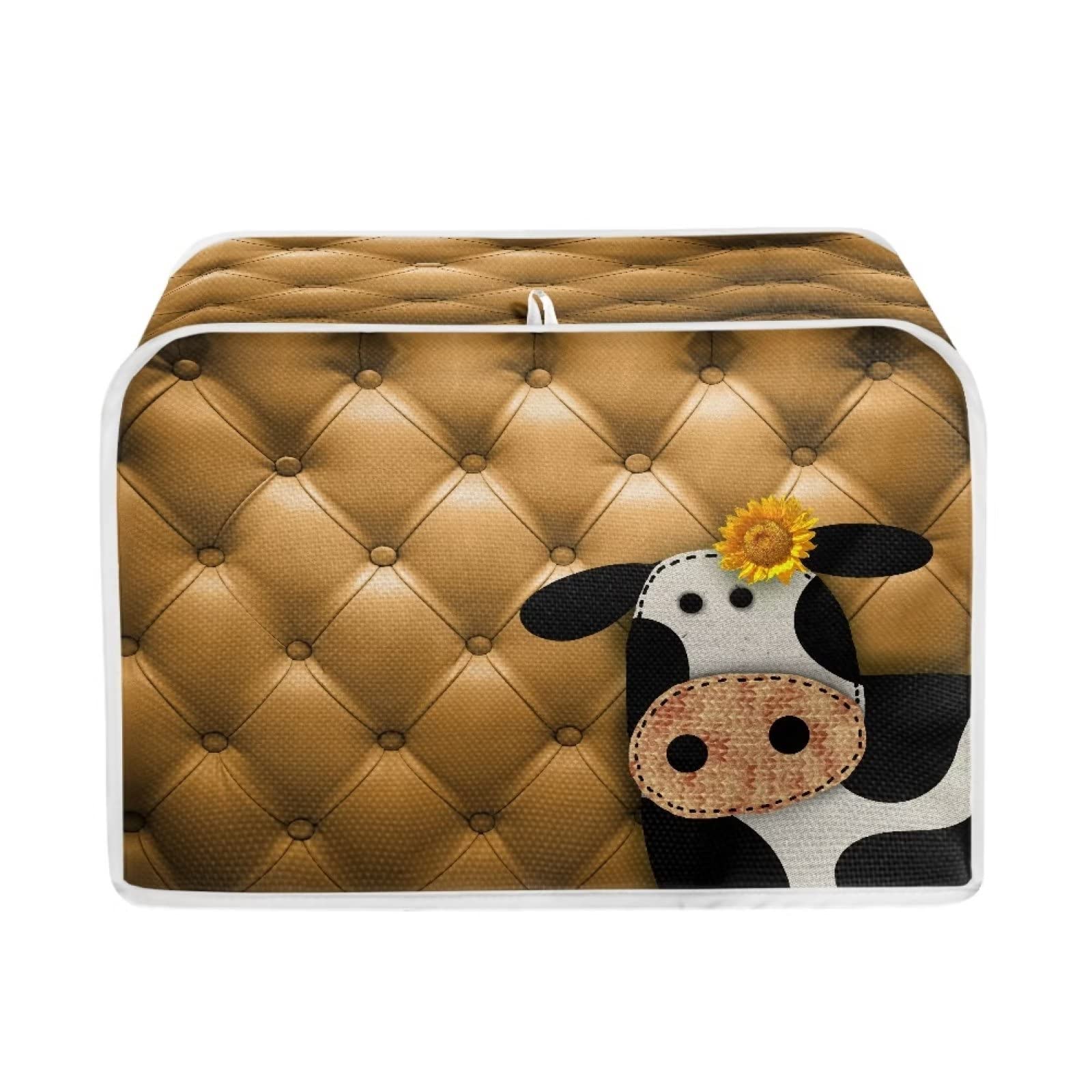 Talayituse Cow Sunflower Print 2 Slice Toaster Covers Dust Protection Bread Maker Covers Toaster Oven Cloth Cover Kitchen Accessories Washable Appliance Cover