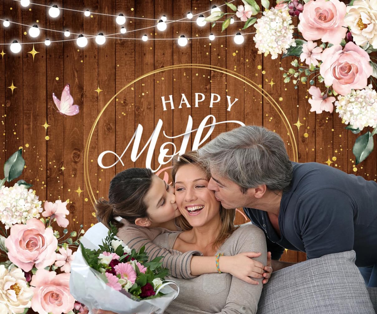 Pavimento in legno Felice Festa della Mamma Sfondo Rosa Fiore Festa della Mamma Sfondo per Fotografia Festa della Mamma Fotografia Sfondo Decorazioni Banner Best Mom Party Supplies Puntelli