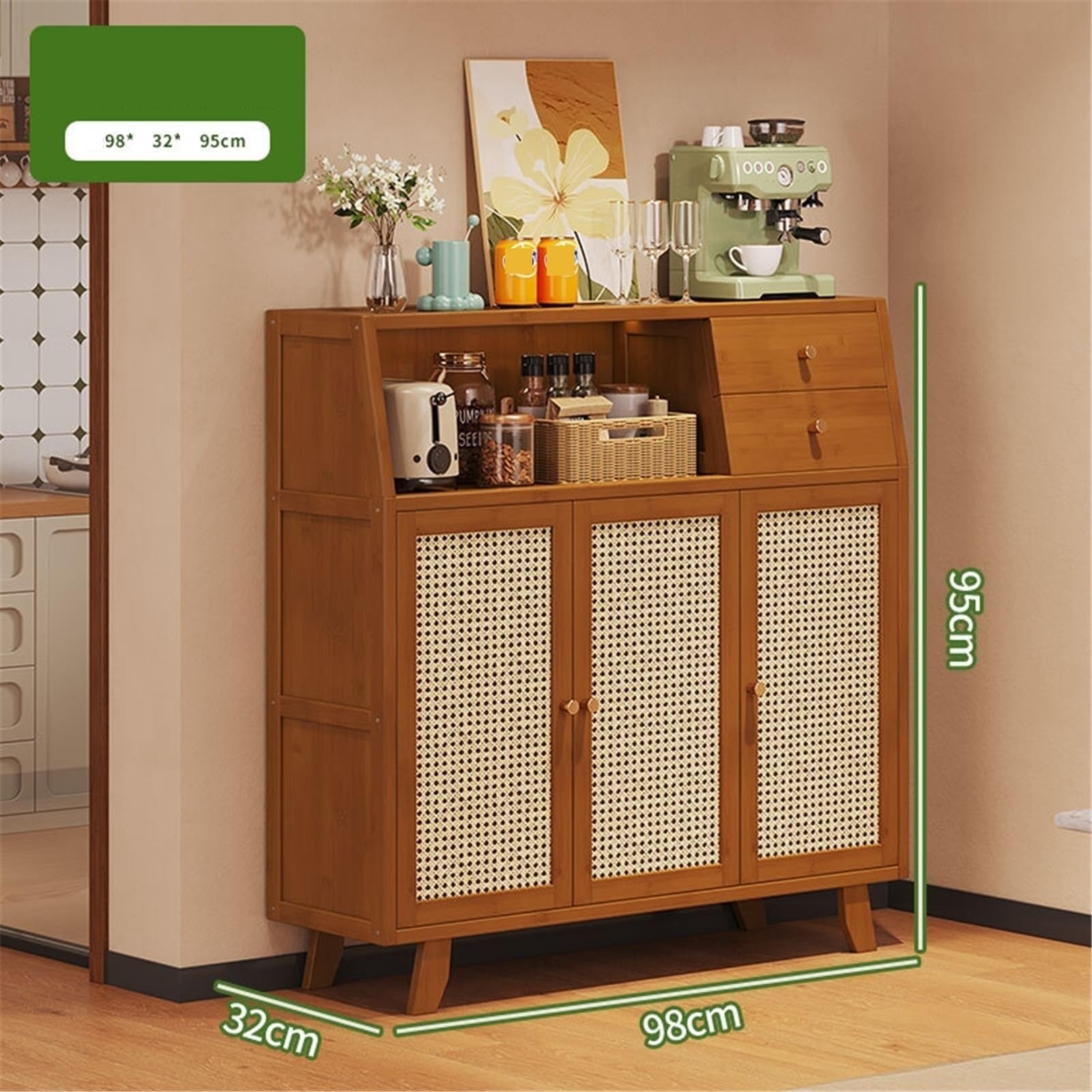 Mueble aparador Aparador de Cocina Estilo Retro, Unidad almacenaje for salón, Tres Puertas con Compartimentos y cajones Mesa de Centro Consola