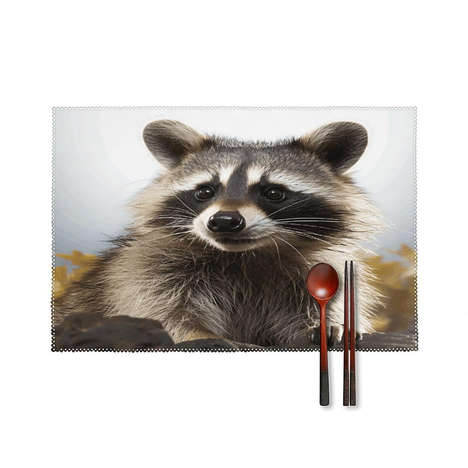 Hairy Raccoon Placemats Set of 6 Non-Slip Stain Resistant Indoor Outdoor Table Mat Washable Cloth Place Mat Fashion Kitchen Placemat for Dining Table Decoration 17.7x11.8 in