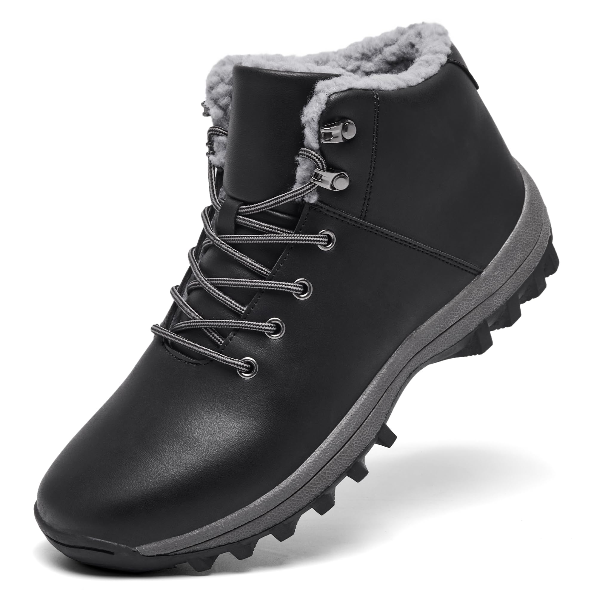 UNTMENU Mens Winter Warm Snow Boots Fur Lined Water Resistant Non-Slip Insulated Waterprof Winter Hiking Wrok Shoes