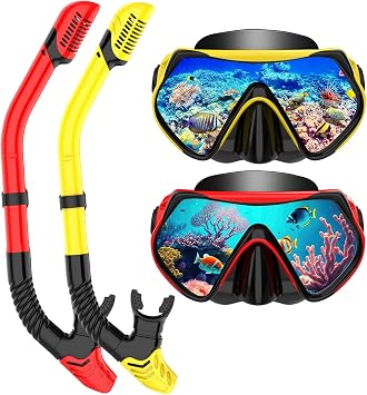 Snorkeling Gear for Adults, Snorkel Set Scuba Diving mask Dry-Top, Adult Swimming Goggles with Nose Cover, HD Tempered Glass Panoramic Anti-Leak Anti-Fog