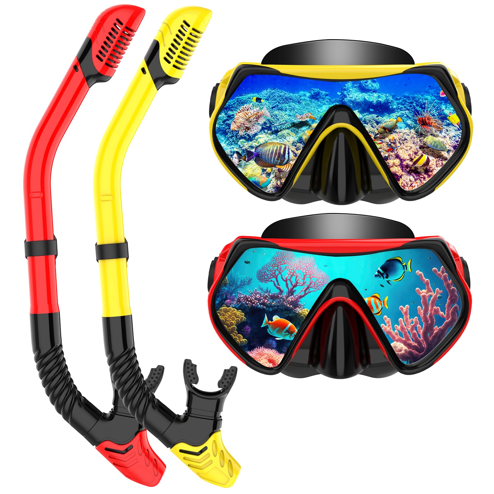 Snorkeling Gear for Adults, Snorkel Set Scuba Diving mask Dry-Top, Adult Swimming Goggles with Nose Cover, HD Tempered Glass Panoramic Anti-Leak Anti-Fog