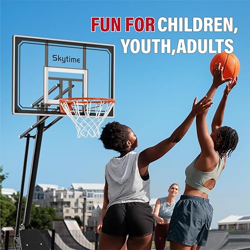 Miniatura 6 de Skytime Canasta de baloncesto portátil con tablero de 44 y 48 pulgadas, metas de baloncesto para exteriores, 5.3-10 pies, sistema de regulación sin