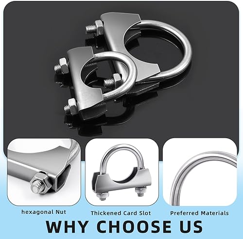 Miniatura 3 de Glarks 2 abrazaderas en U de acero inoxidable 304 de 1.969 in (2 pulgadas) con brida de sillín para tubo de escape