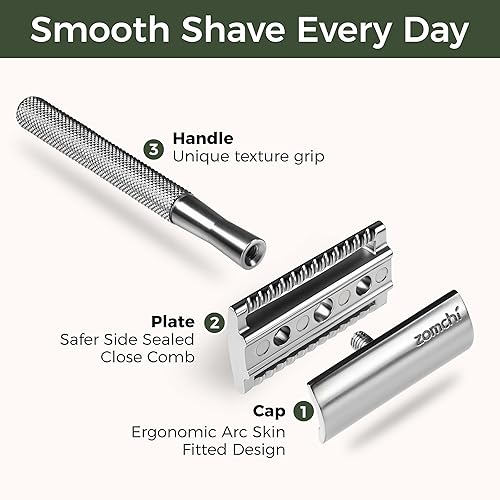 Miniatura 2 de ZOMCHI Maquinilla de afeitar de seguridad de doble filo para hombres y mujeres, maquinilla de afeitar de metal con 5 cuchillas de afeitar de