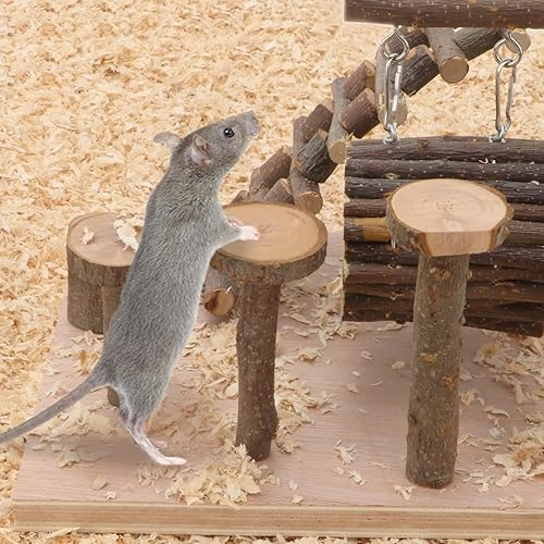 Miniatura 4 de Wontee Hamster Playground Juguetes de escalada de animales pequeños Juguetes de madera para masticar Escalera Puente Rampa de juego Gimnasio para