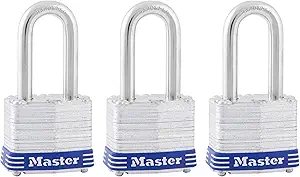 Master Lock Outdoor Padlocks, Lock Set with Keys, Keyed Alike Padlocks with Long Hardened Shackles That Resist Cutting for Gates, Sheds, Fences, 3 Pack, 3TRILF