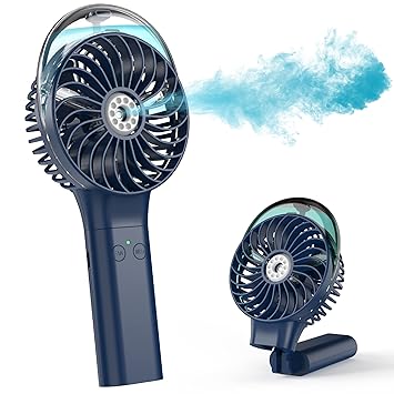 Winique Handheld Spray Fan,3000mAh Battery Powered Water Misting Desk Fan with 3 Speeds& 20ml Water Tank, 180 degreeFoldable Personal Hand Held Fan for Home Office Outdoor Travel Camping(Blue)