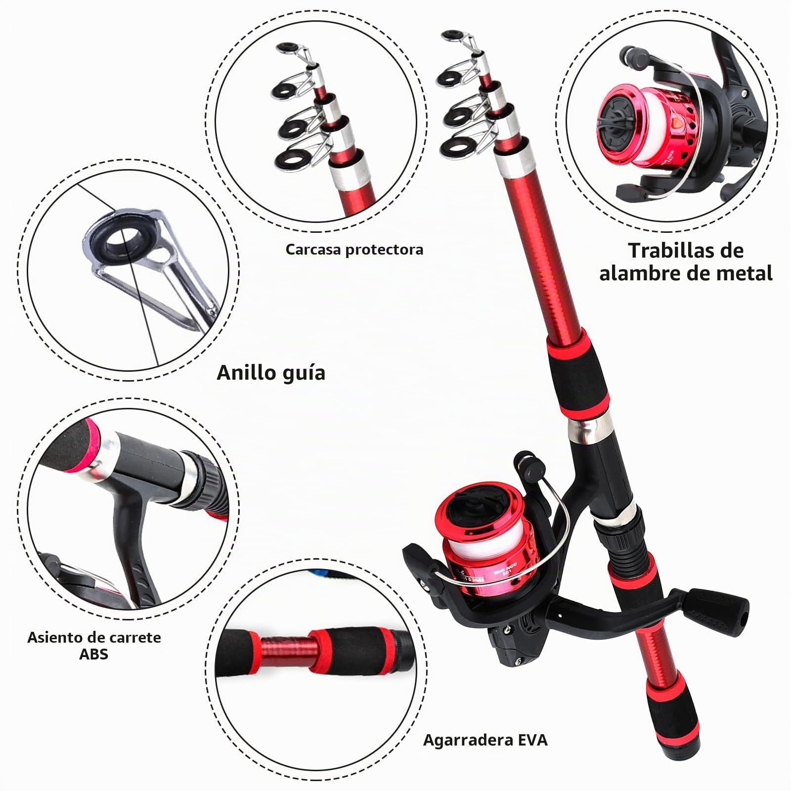 Juego de pesca para niños, juego de iniciación para niños, juego de cañas de pescar para niños, 180 cm, juego completo de accesorios de pescado, caña de pescar telescópica con carrete de pesca, juego