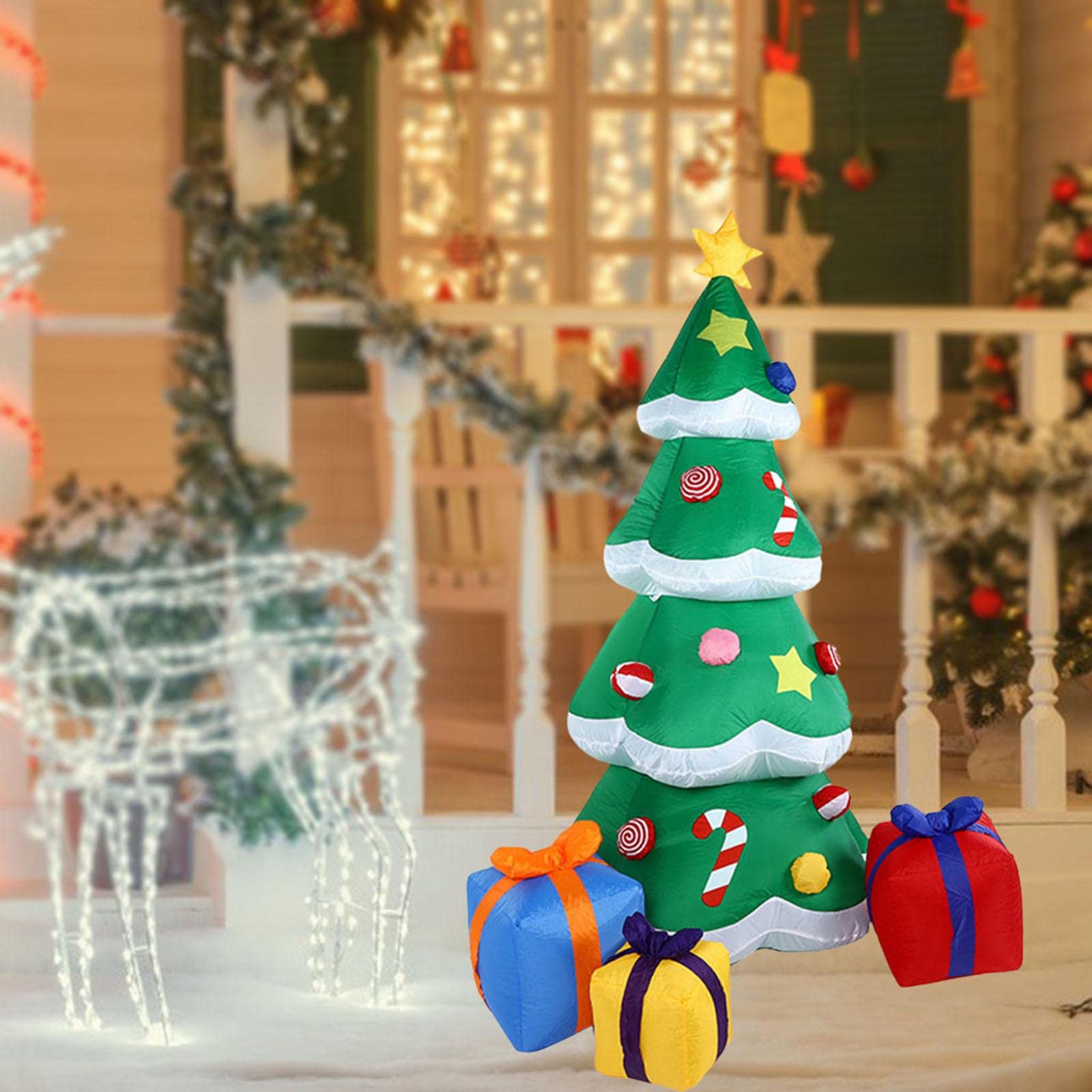 Weihnachtsbaum Aufblasbar mit Licht Gartendekoration Polyester Baum Beleuchtet Ornaments Outdoor für Fest Park Heimdekoration 2.1m