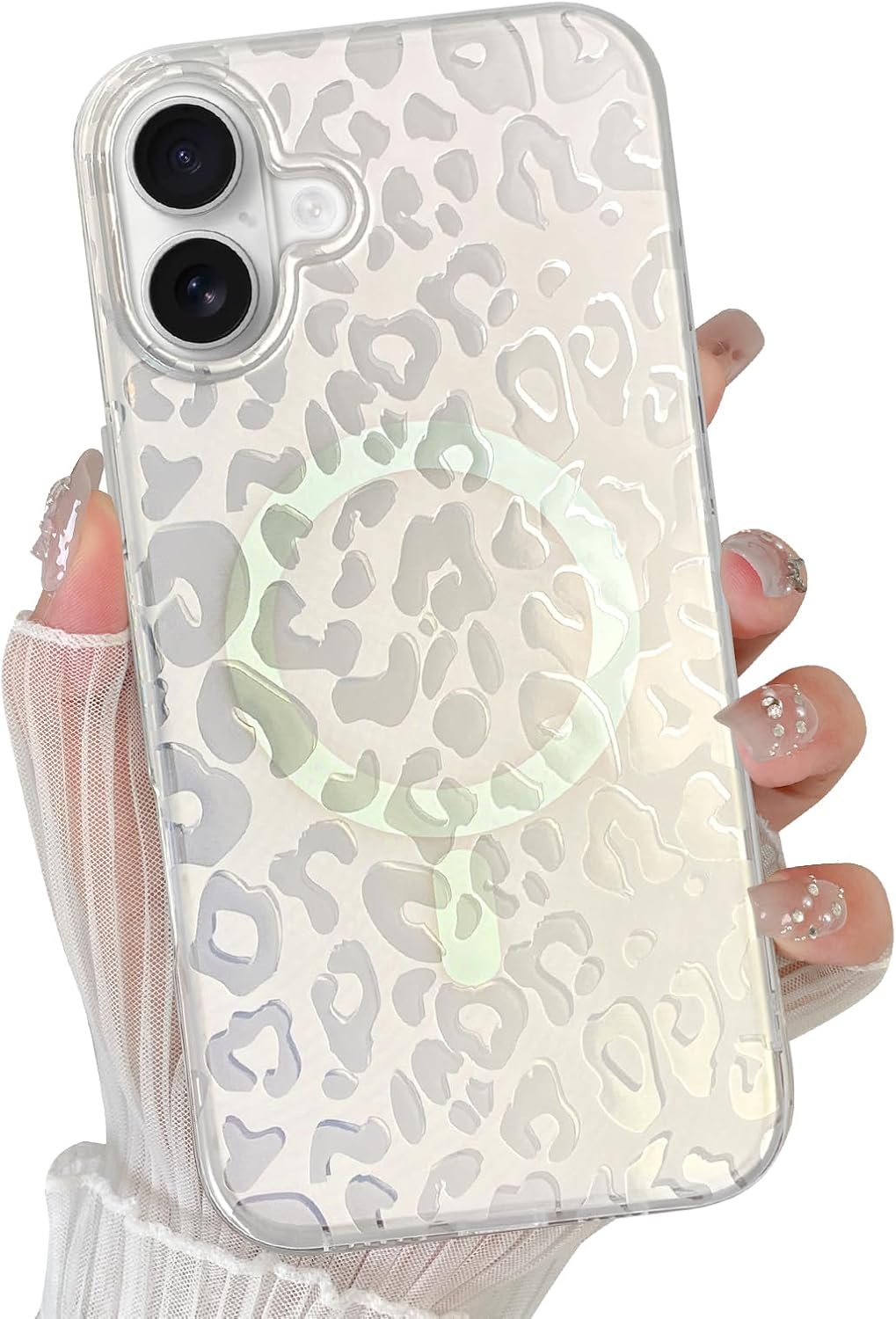 Magnetic for iPhone 17 Case 6.3 in, Aesthetic Leopard Cheetah Pattern [Compatible with Magsafe] Glitter Sparkly Laser Iridescent Shockproof Protective Cover for Women Girls (Gold)