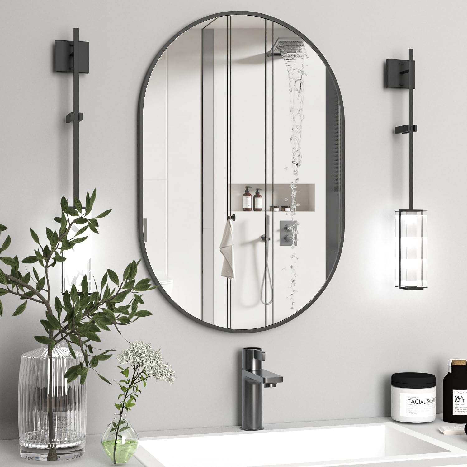 Oval Wall Mirror with Durable Wooden Frame – 24"x16" (Black) | Modern Decorative Wall Hanging Mirror for Bathroom, Basin, Bedroom, Hostel Room Living Room, Dressing Table-image-28