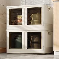 Vista 12 de FLEXIMOUNTS 75 QT Contenedores de almacenamiento apilables con tapas, contenedores de almacenamiento de plástico plegables, organizadores de armario