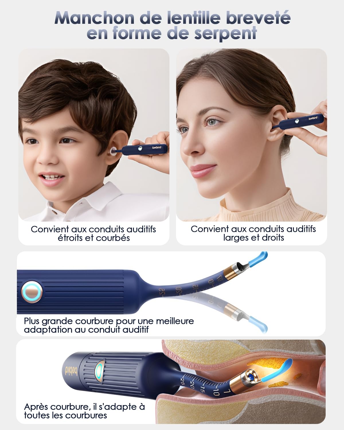 Otoscope Oreille 1080P HD Kit Camera avec 6 Lumières LED, 360° Nettoyage Wi-Fi, Conception étanche IP67, Adapté aux IOS Android