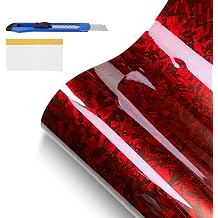 Forged Carbon Fiber Vinyl Roll, 1 3.3 ft High Gloss Wrap Film Sheet Vehicle Body Decorative Sticker, Self-Adhesive Air Release Wrapping Decal for Cars Trucks SUVs Red