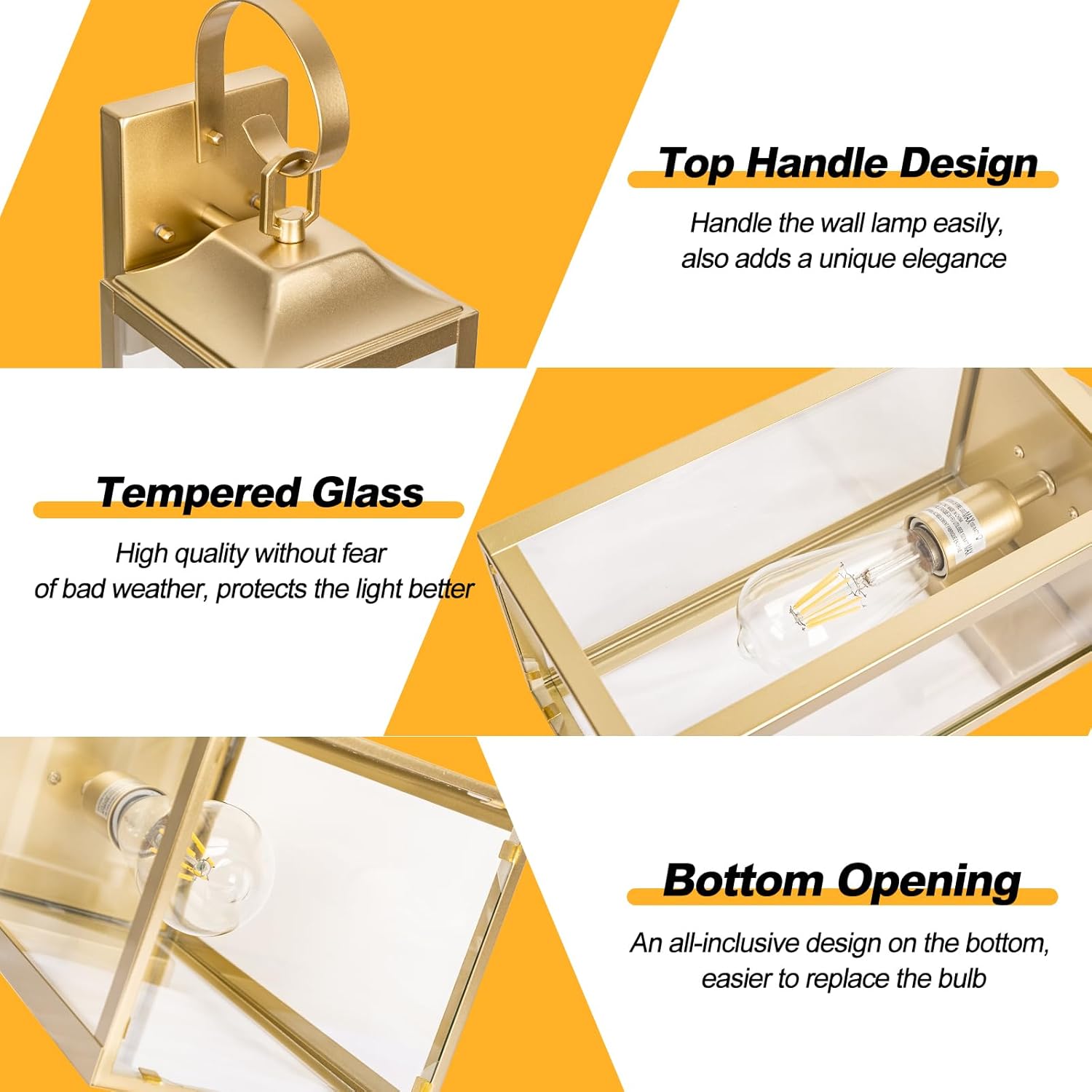 Yolsunes Large Outdoor Wall Lantern 19", Gold Outside Farmhouse Wall Sconce Light Fixture, Industrial Wall Mount Light with Glass, Waterproof Modern Porch Lighting Exterior Lamp for House Garage Gold 19" Ordinary