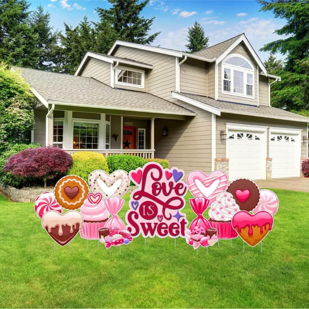 VictoryStore Valentine's Day Yard Decoration Love Is Sweet Valentine's Day Yard Cards, 13 Pieces Includes Stakes
