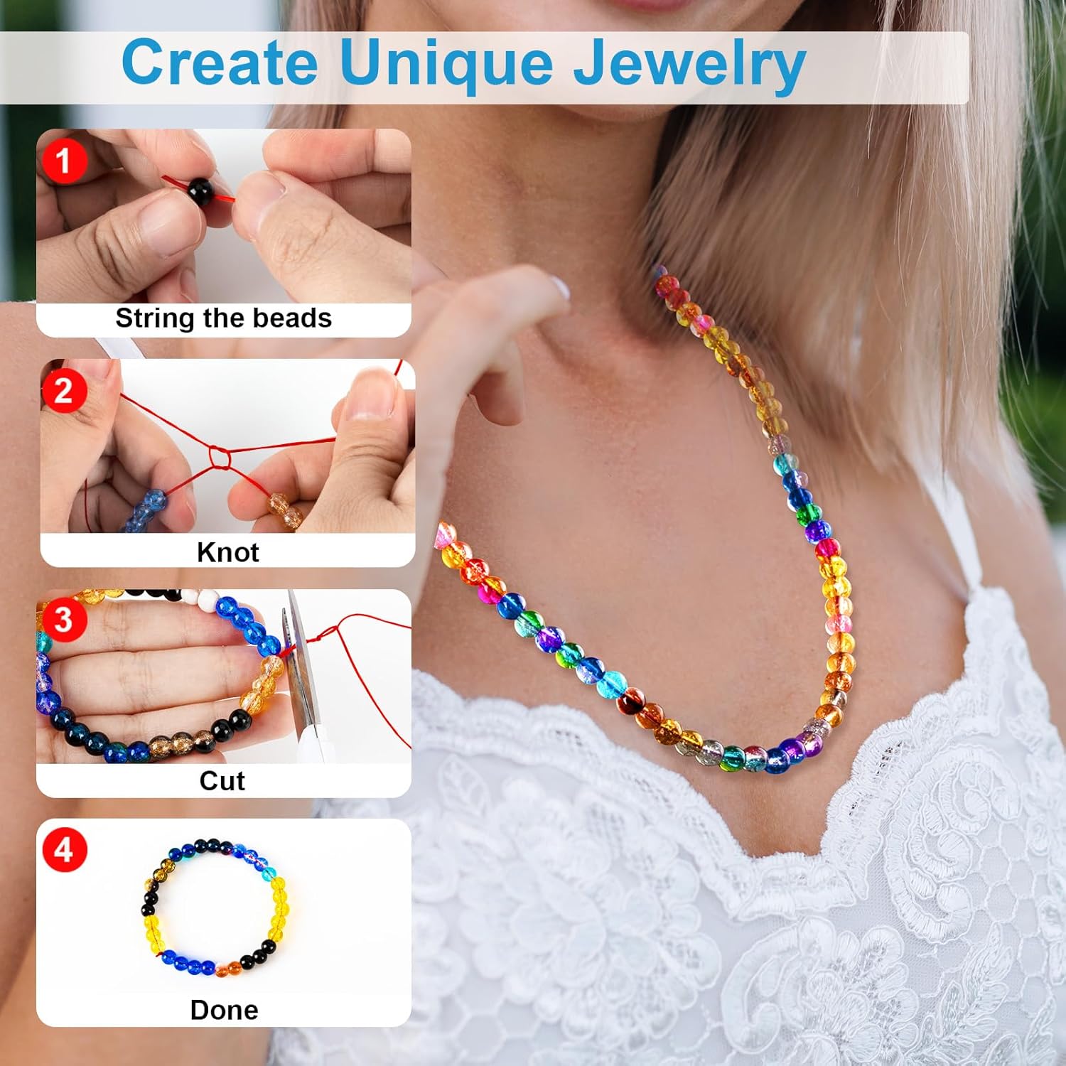 XSEINO About 1200PCS 6mm Crack Glass Beads,24 Assorted Crack Earthtone Blackwhite Series Colorful Crystal Beads for Bracelet and Jewelry Making and DIY Crafts,Friendship Bracelets - Image 4