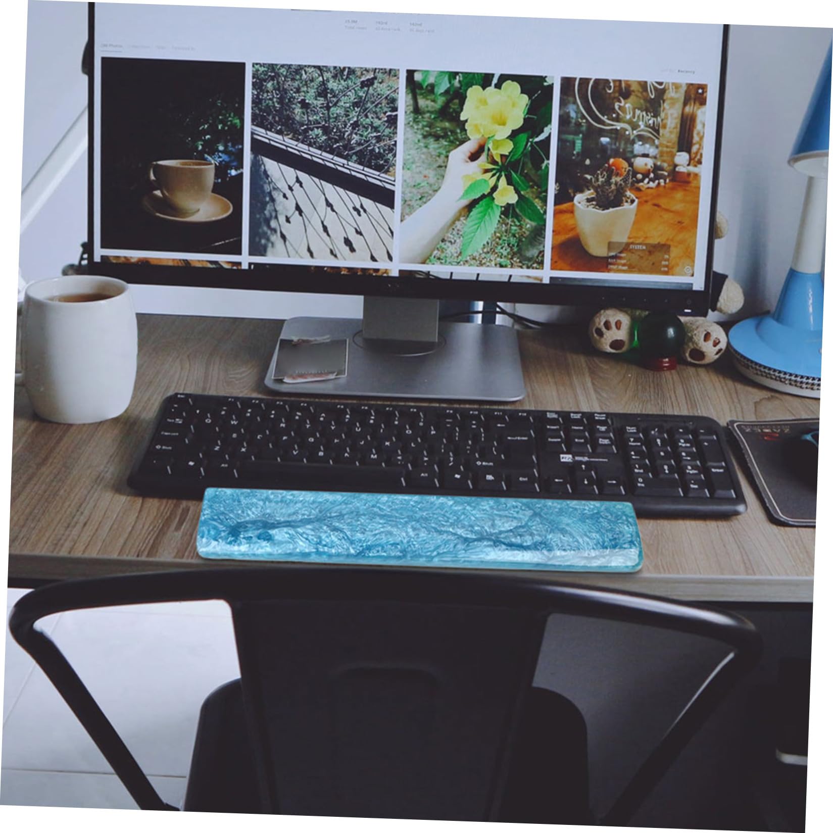 Reposamuñecas para Teclado 61 de Resina Epoxi Azul, Apoyo Ergonómico