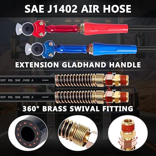 Miniatura 6 de Kit de líneas de aire para semirremolques de 12 pies, 3 en 1, manguera de aire de línea eléctrica ABS con Gladhands, asas, soporte y kit de resorte